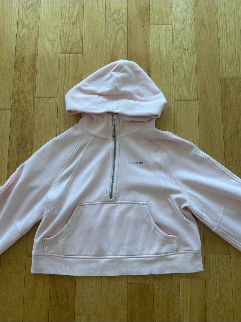 Peloton lululemon women Light Pink Half-Zip Hooded Pullover